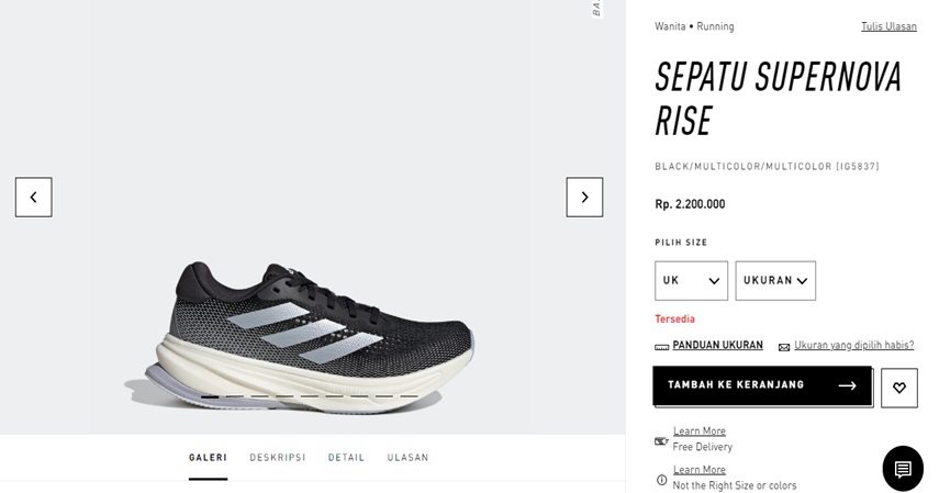 Tampilan Website Adidas