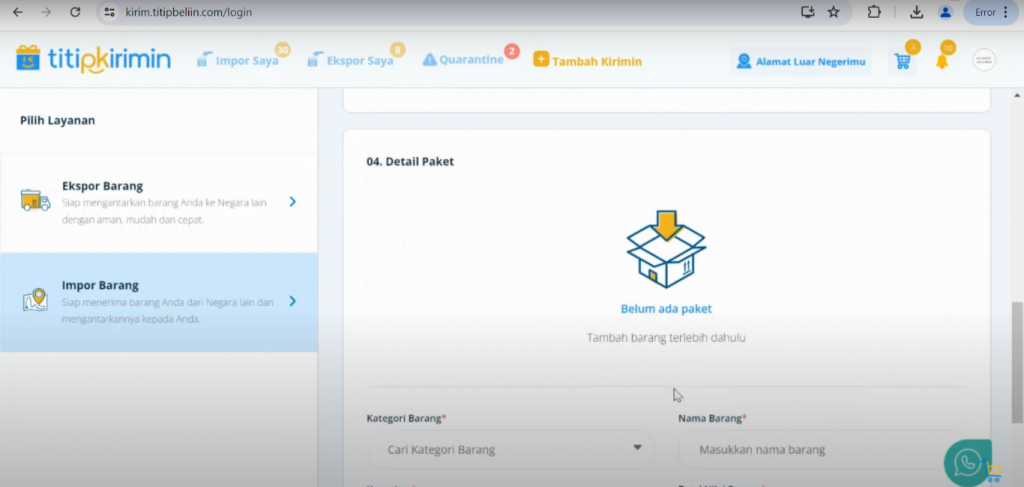 5. Tambah Barang/Paket dan Isi Detailnya